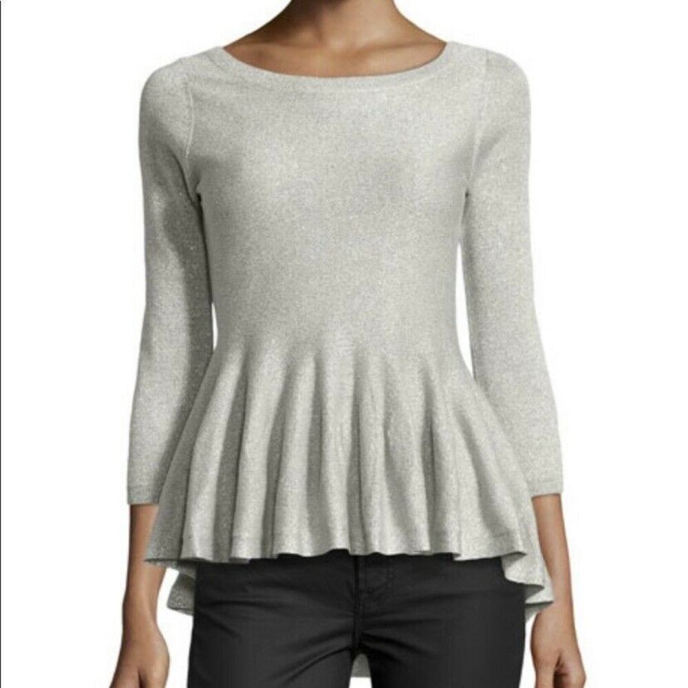 Philosophy Silver Peplum Scoop Neck Metallic Top S‎